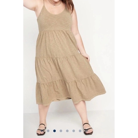 New Old Navy Dress 4X Tiered Slub Knit Midi Cami Swing Wrap‎ Boho Coastal Cowboy - Picture 7 of 9